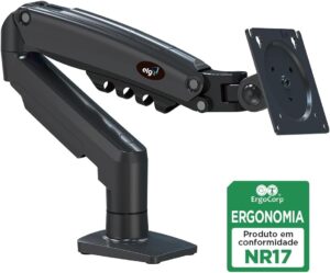 ELG, F80N, Suporte Articulado de Mesa, Pistão a Gás, Design Compacto e Retrátil, Ergonômico, Monitores 17'' a 35'', 2kg a 9kg, Preto