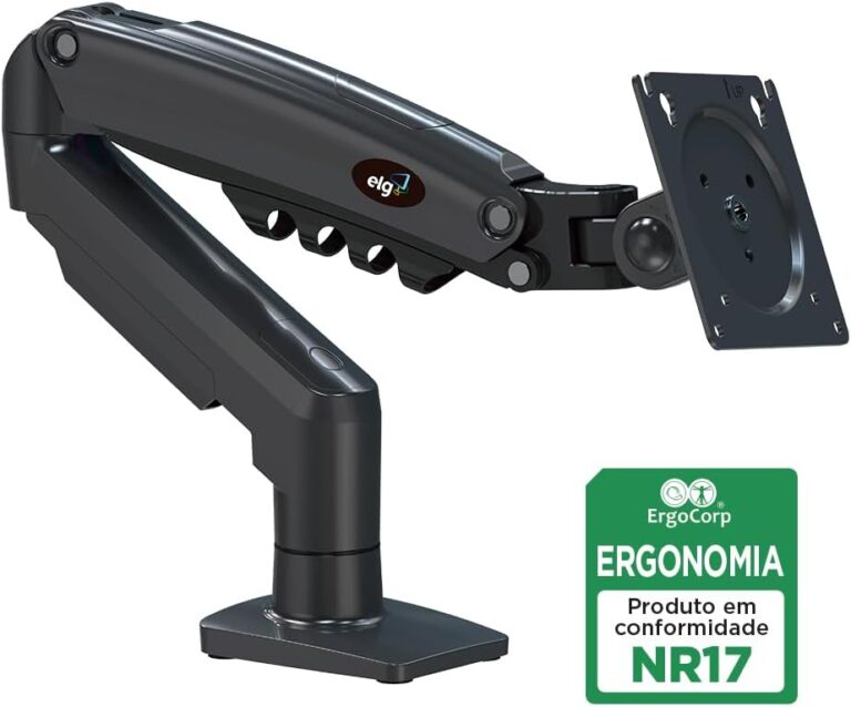 ELG, F80N, Suporte Articulado de Mesa, Pistão a Gás, Design Compacto e Retrátil, Ergonômico, Monitores 17'' a 35'', 2kg a 9kg, Preto